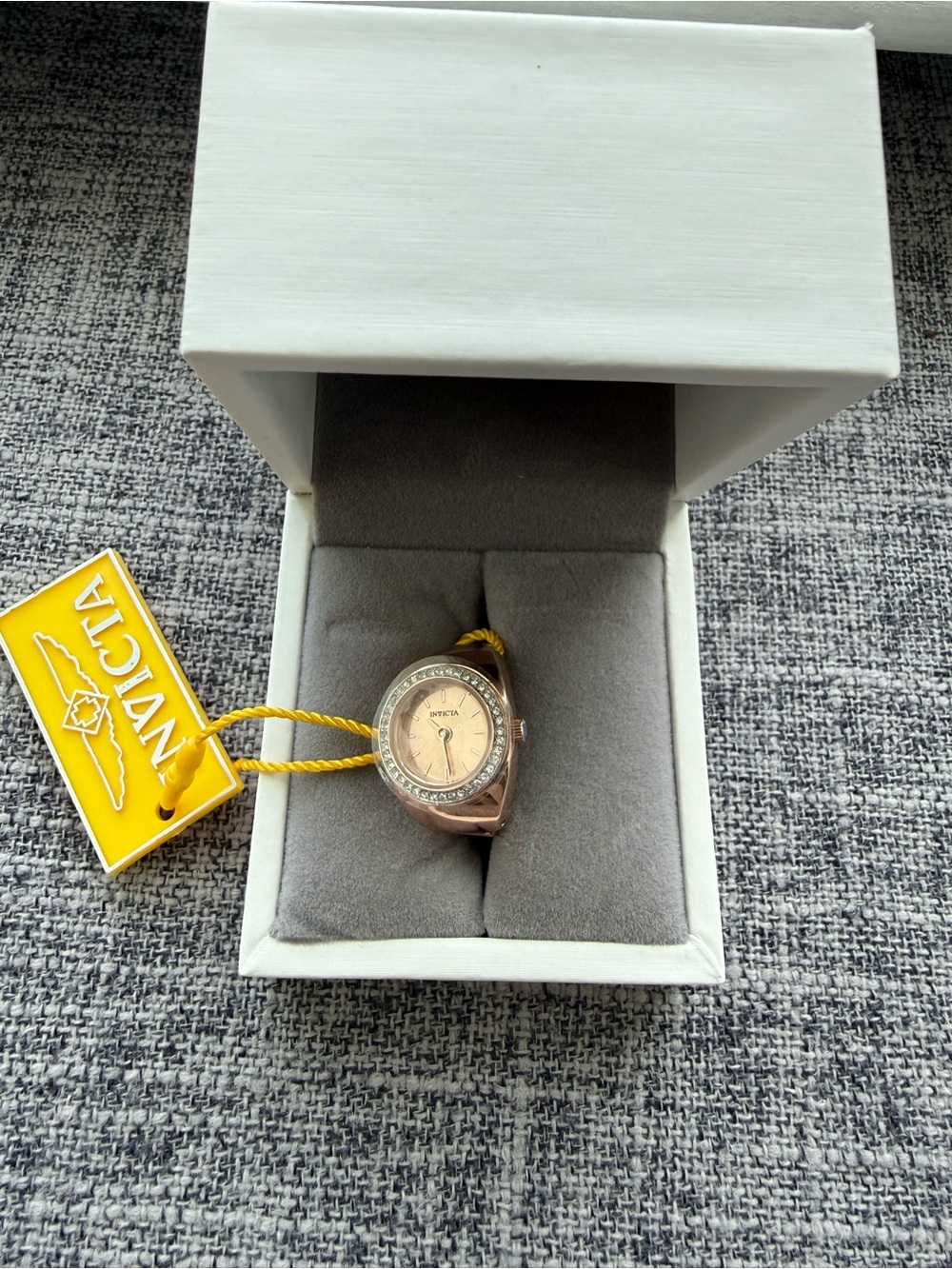 Invicta Rose Gold Tone Women's Ring Watch with Crystal Bezel
